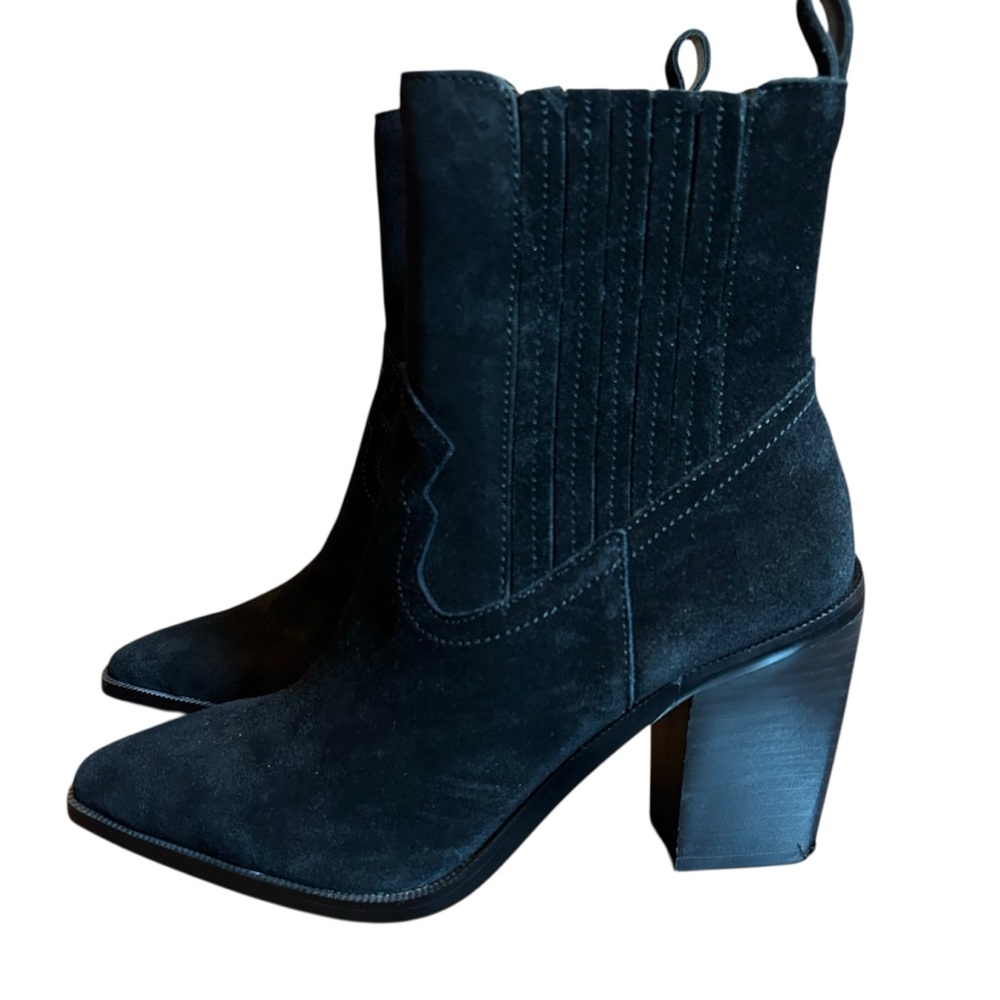 Aqua Marli Black Suede Western Pointed Toe Chelsea Ankle Boot NEW 7.5 - Picture 5 of 9